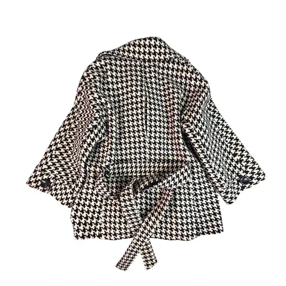 Talbots Houndstooth Double Breasted Belted Peplum Coat Jacket Women's Size L 50s - Picture 3 of 9